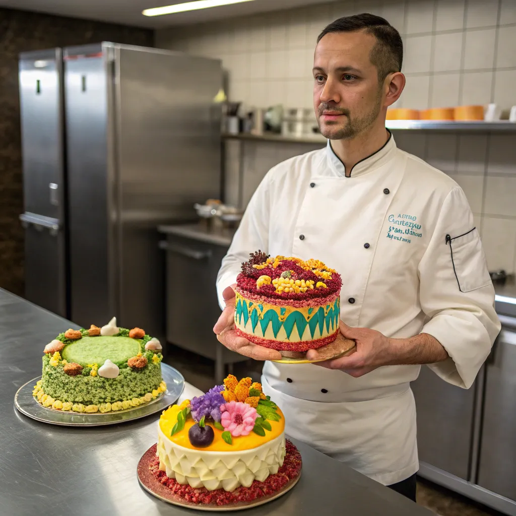Chef showcasing pastry art